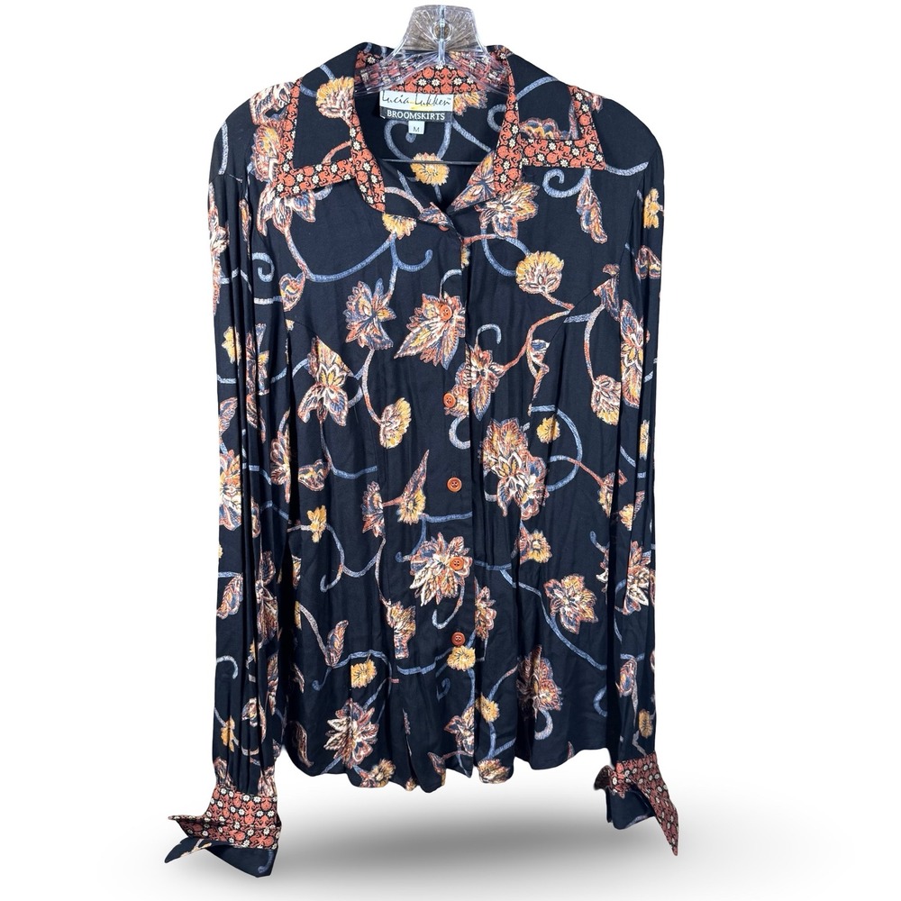 VTG‎ Lucia Lukken Broomskirts Shirt M Floral Folk Art Western Button Up Blouse